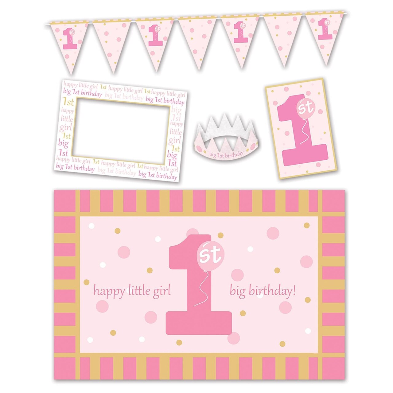 6 Pack Bulk 1st Birthday Party Pink 5 Piece High Chair Decorating Kit